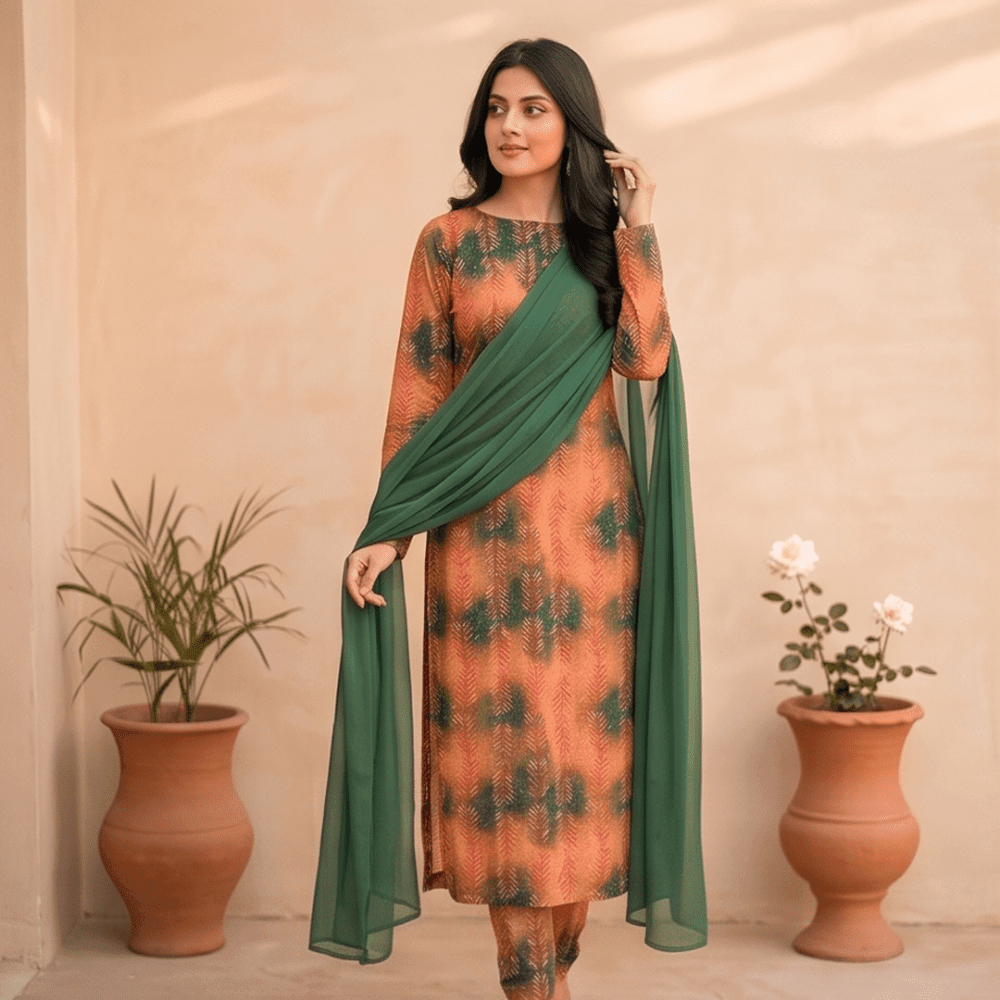 3pcs Premium Lawn Unstitched D-5035 - Ladies Choice
