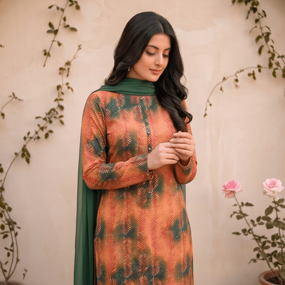 3pcs Premium Lawn Unstitched D-5035 - Ladies Choice
