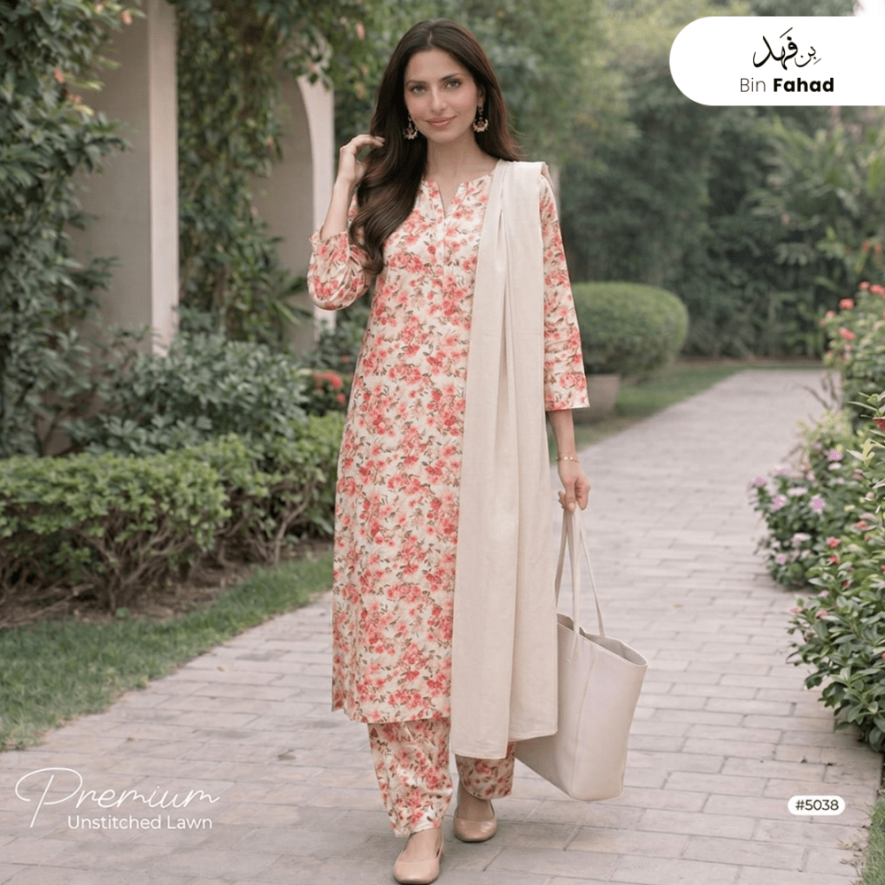 3pcs Premium Lawn Unstitched D-5038 - Ladies Choice