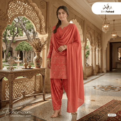 3pcs Premium Lawn Unstitched D-5040 - Ladies Choice