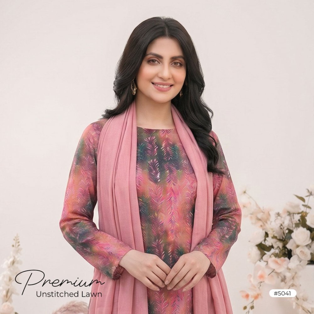 3pcs Premium Lawn Unstitched D-5041 - Ladies Choice