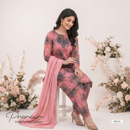 3pcs Premium Lawn Unstitched D-5041 - Ladies Choice
