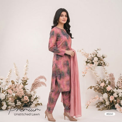 3pcs Premium Lawn Unstitched D-5041 - Ladies Choice