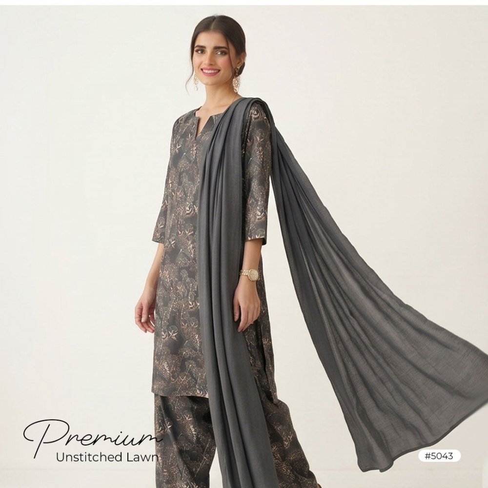 3pcs Premium Lawn Unstitched D-5043 - Ladies Choice