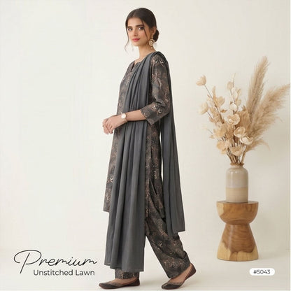3pcs Premium Lawn Unstitched D-5043 - Ladies Choice