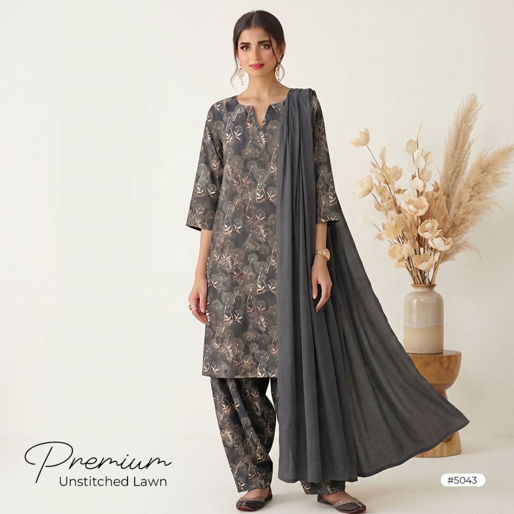 3pcs Premium Lawn Unstitched D-5043 - Ladies Choice