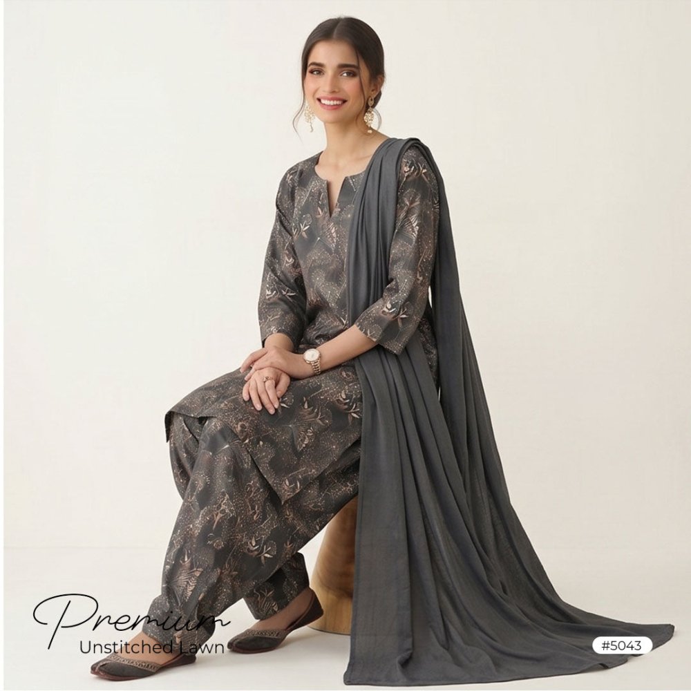 3pcs Premium Lawn Unstitched D-5043 - Ladies Choice