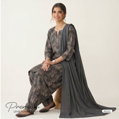 3pcs Premium Lawn Unstitched D-5043 - Ladies Choice