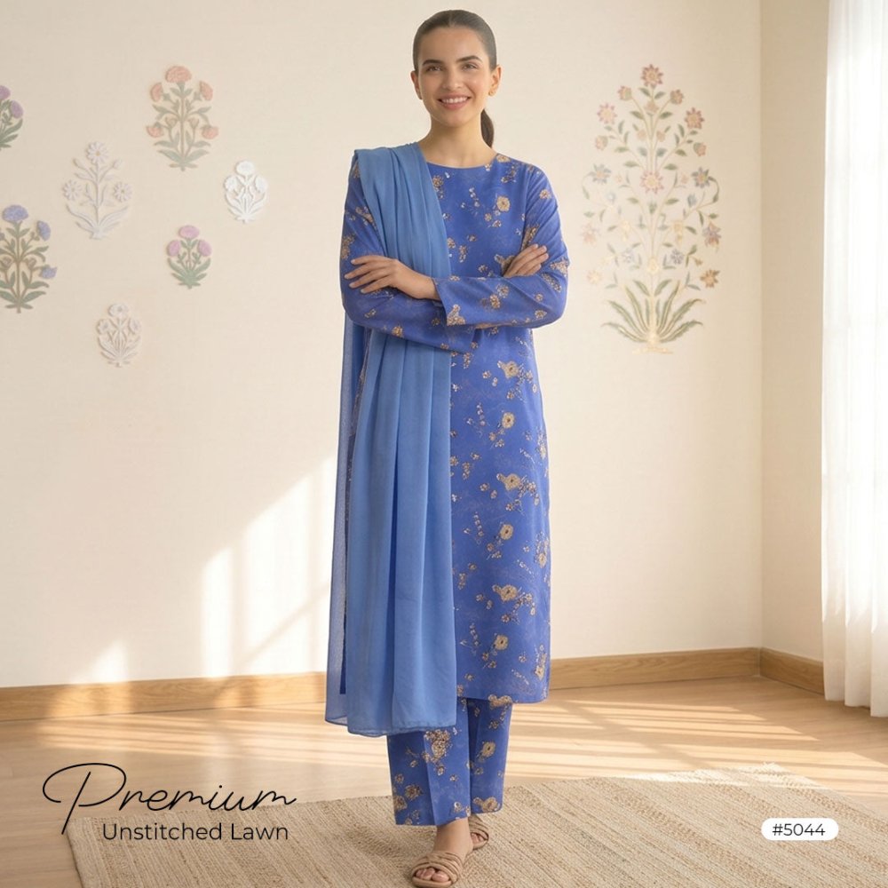 3pcs Premium Lawn Unstitched D-5044 - Ladies Choice