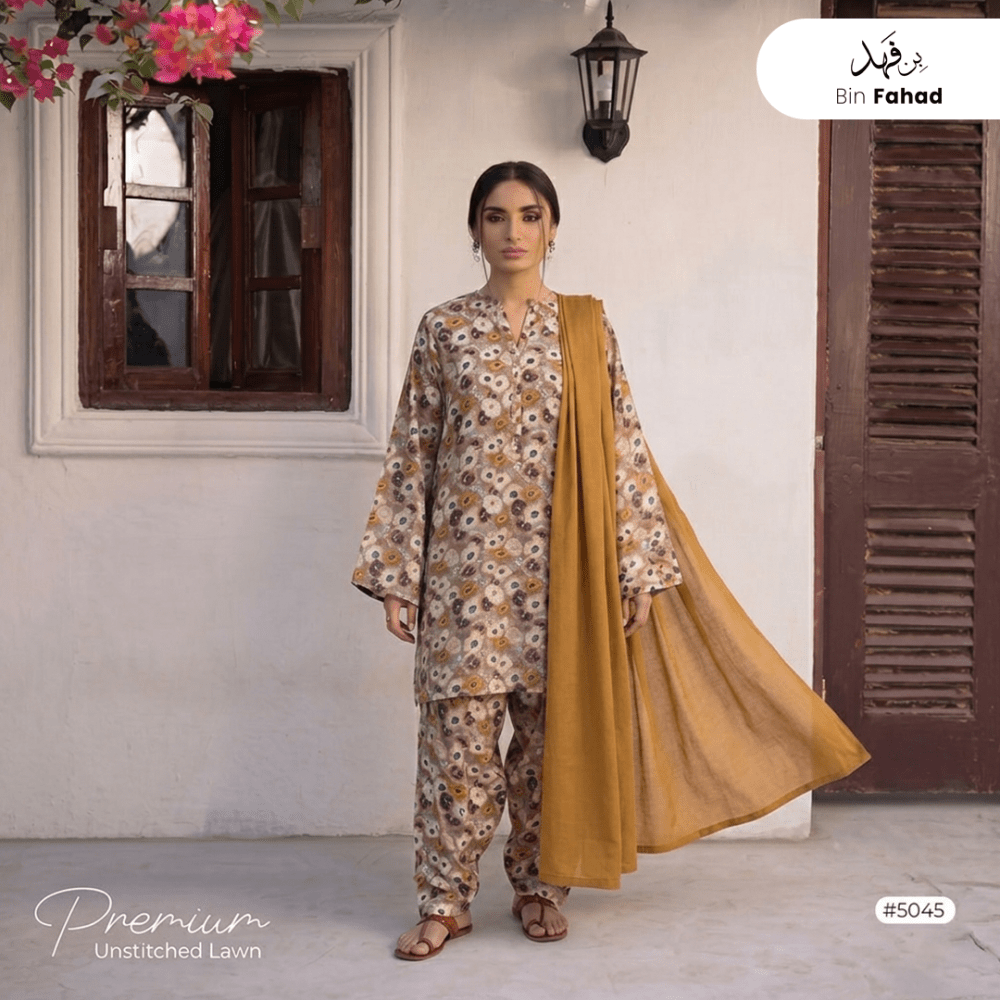 3pcs Premium Lawn Unstitched D-5045 - Ladies Choice