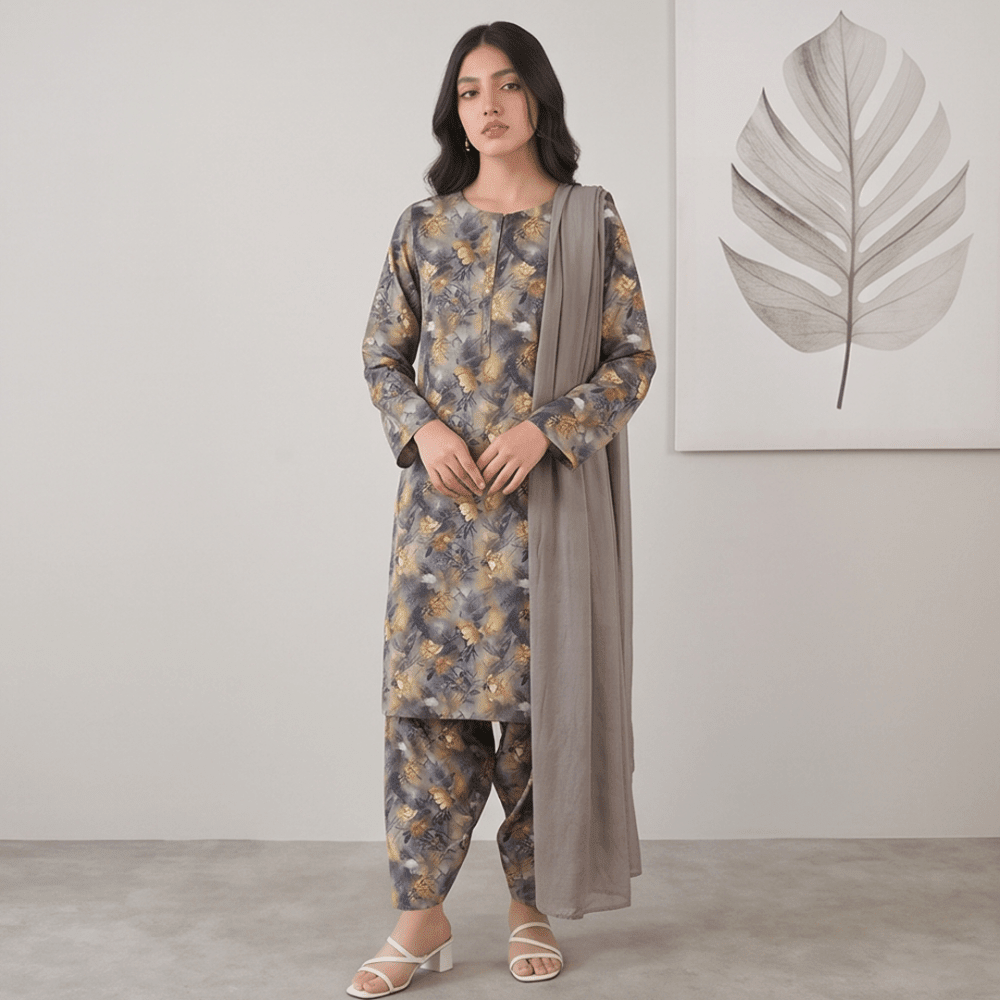 3pcs Premium Lawn Unstitched D-5046 - Ladies Choice