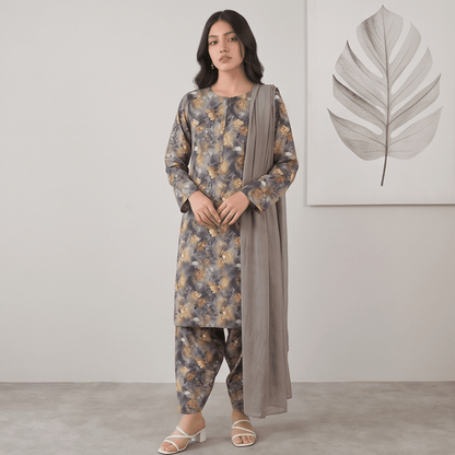 3pcs Premium Lawn Unstitched D-5046 - Ladies Choice