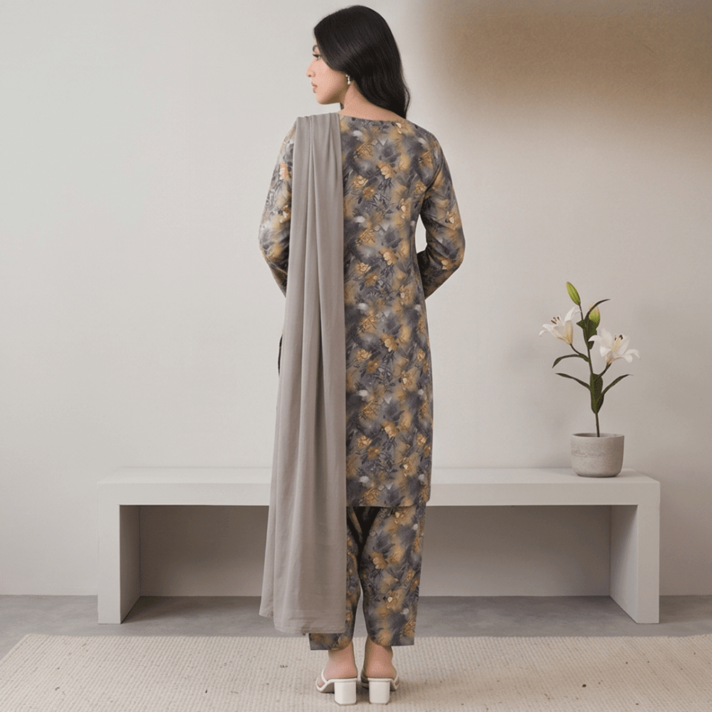 3pcs Premium Lawn Unstitched D-5046 - Ladies Choice