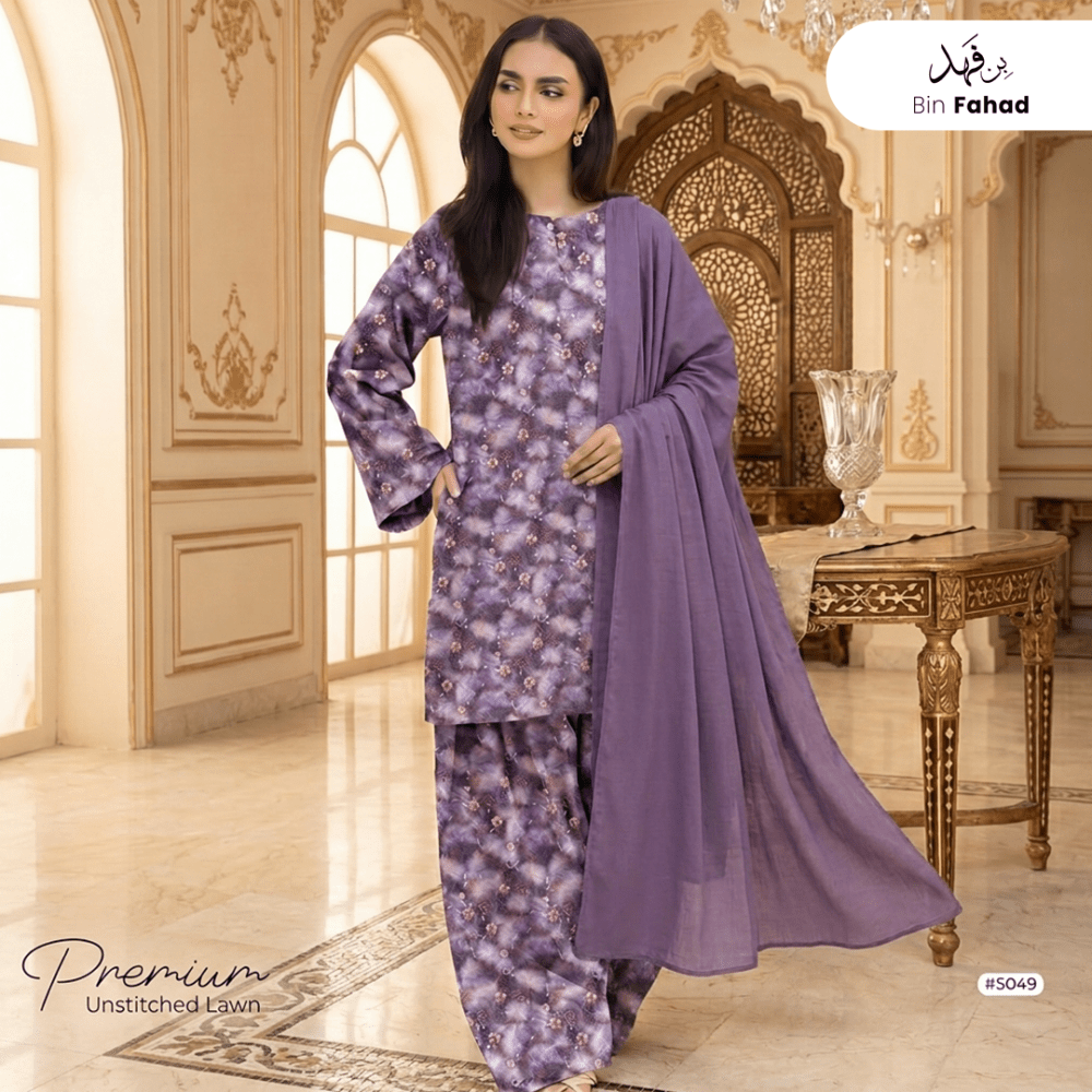3pcs Premium Lawn Unstitched D-5049 - Ladies Choice