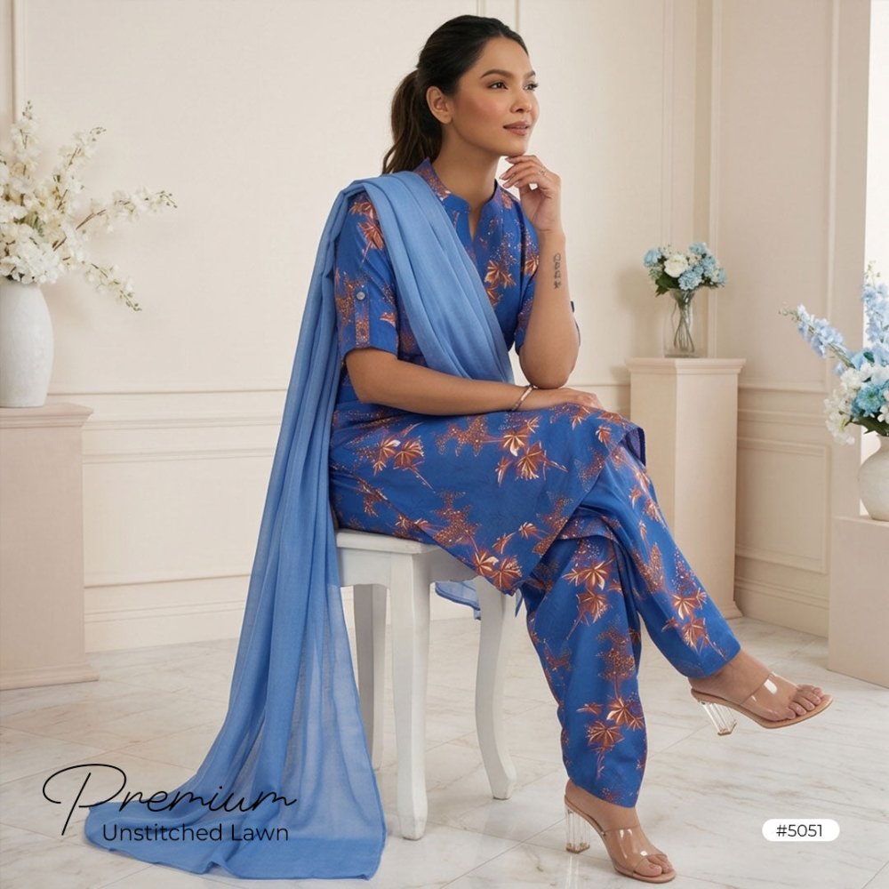 3pcs Premium Lawn Unstitched D-5051 - Ladies Choice