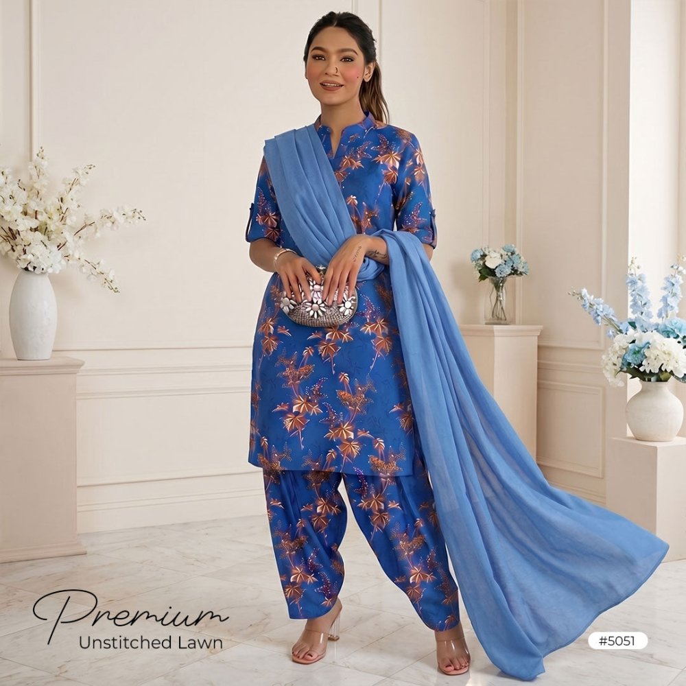 3pcs Premium Lawn Unstitched D-5051 - Ladies Choice