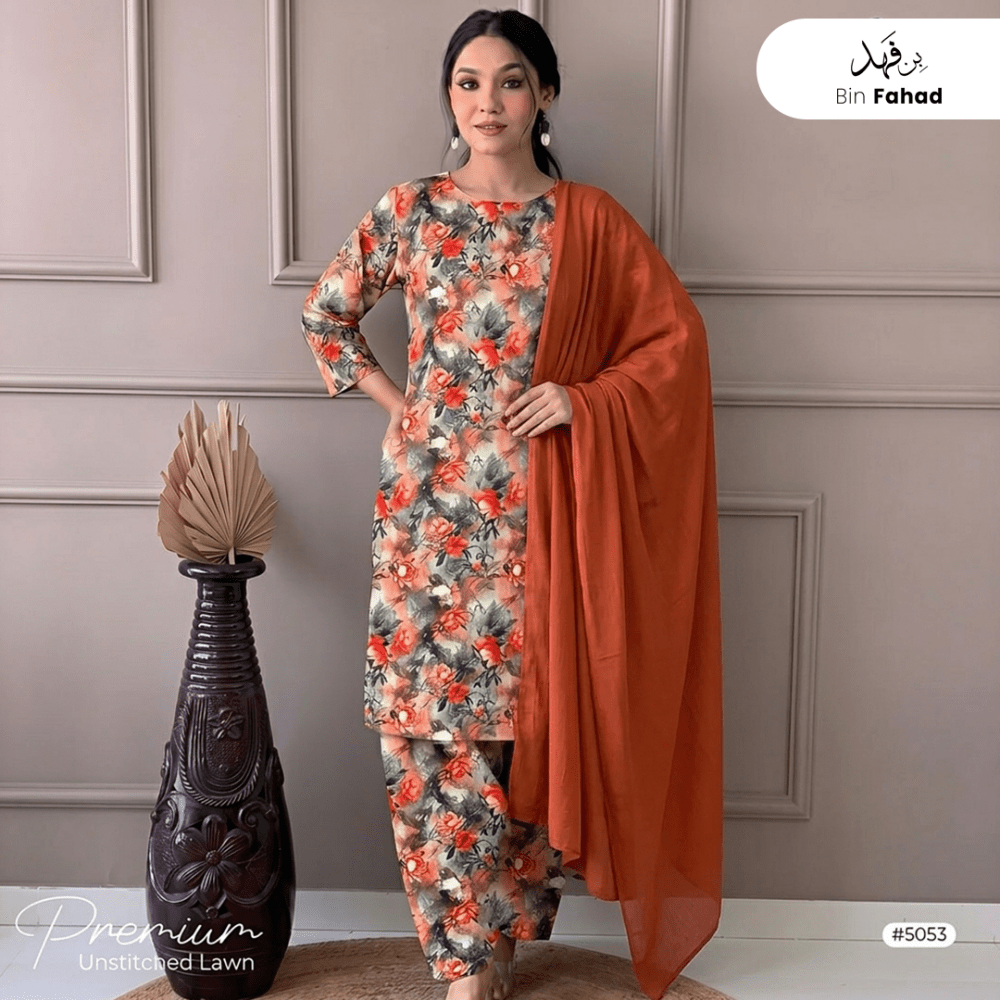 3pcs Premium Lawn Unstitched D-5053 - Ladies Choice