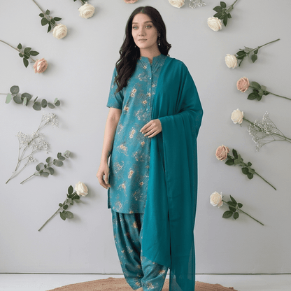 3pcs Premium Lawn Unstitched D-5054 - Ladies Choice