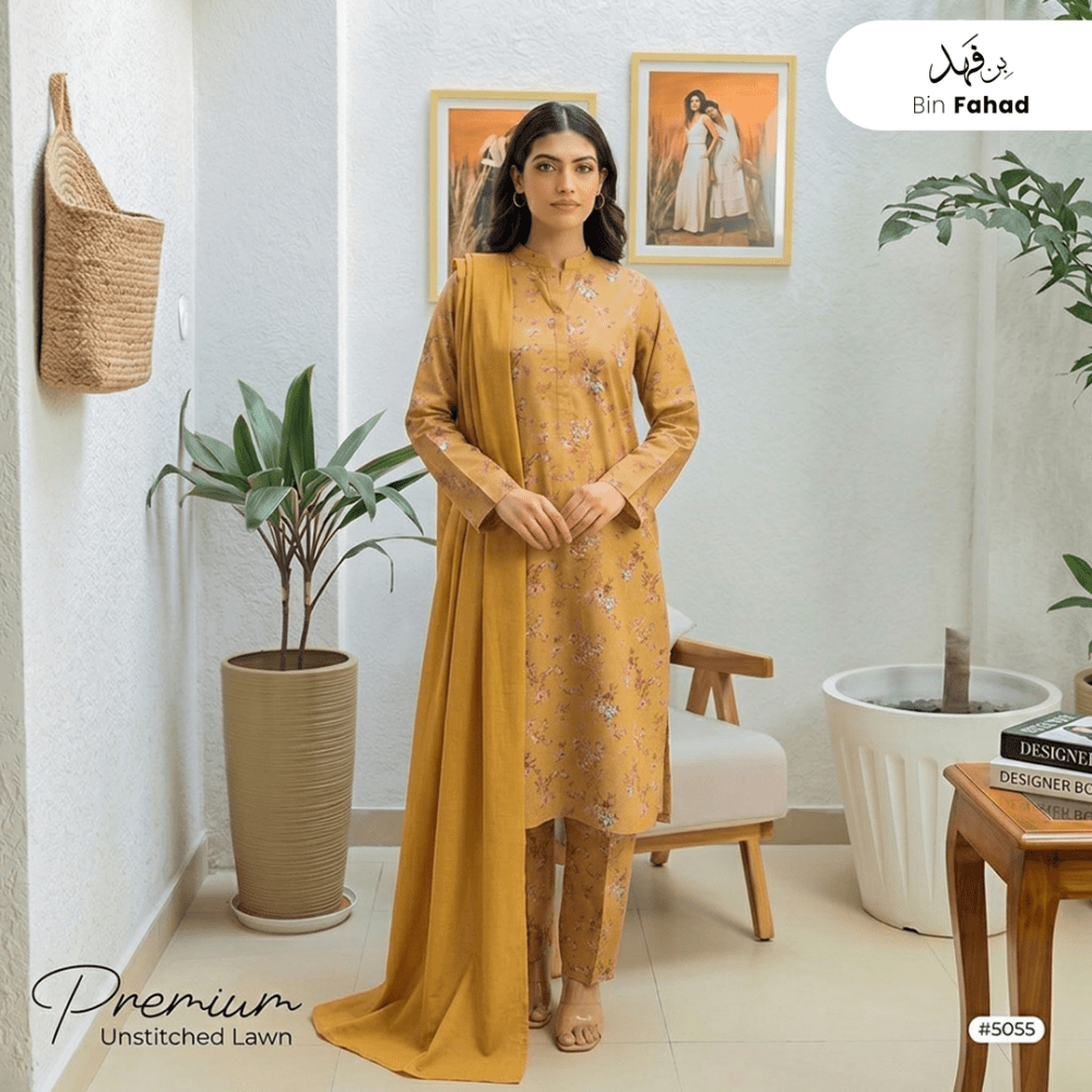 3pcs Premium Lawn Unstitched D-5055 - Ladies Choice