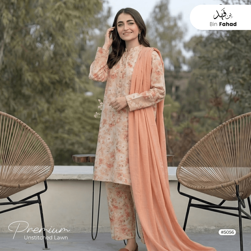 3pcs Premium Lawn Unstitched D-5056 - Ladies Choice