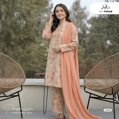 3pcs Premium Lawn Unstitched D-5056 - Ladies Choice