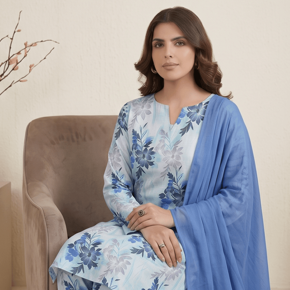 3pcs Premium Lawn Unstitched D-5057 - Ladies Choice
