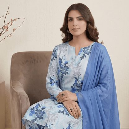 3pcs Premium Lawn Unstitched D-5057 - Ladies Choice