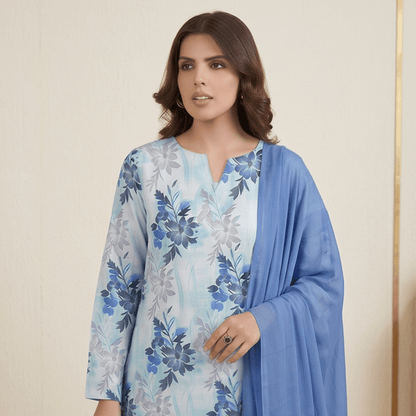 3pcs Premium Lawn Unstitched D-5057 - Ladies Choice