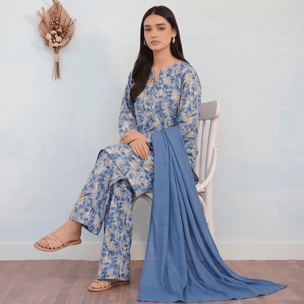 3pcs Premium Lawn Unstitched D-5057 - Ladies Choice