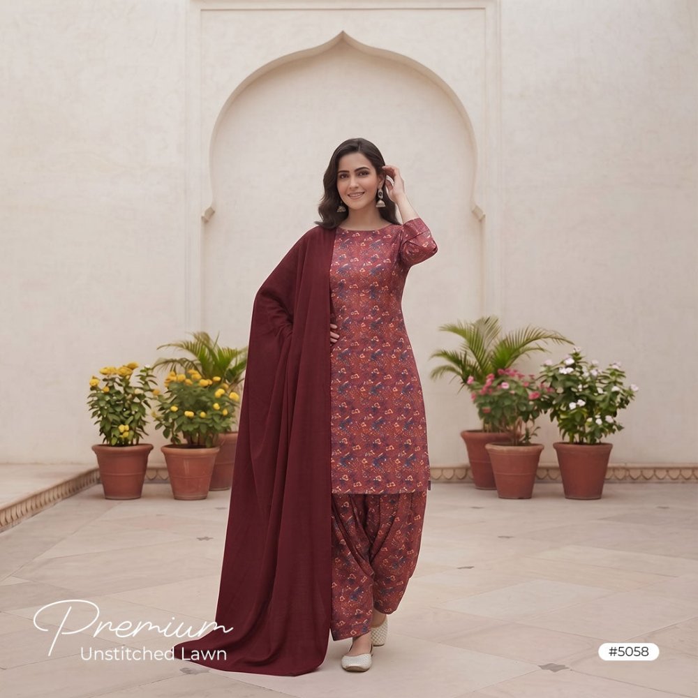 3pcs Premium Lawn Unstitched D-5058 - Ladies Choice