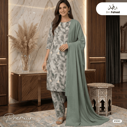 3pcs Premium Lawn Unstitched D-5061 - Ladies Choice