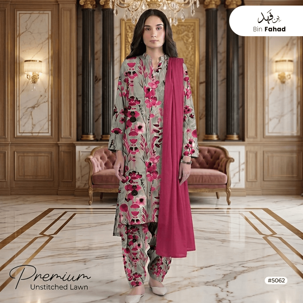 3pcs Premium Lawn Unstitched D-5062 - Ladies Choice