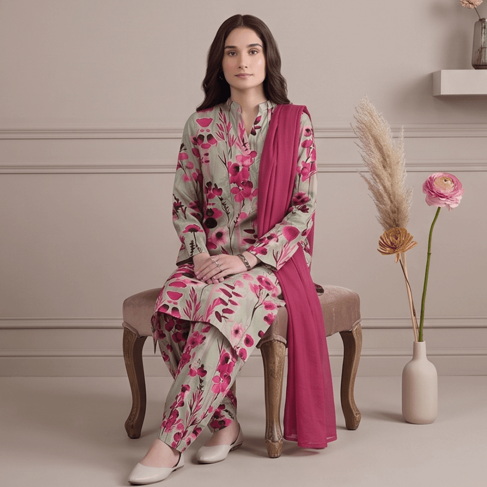 3pcs Premium Lawn Unstitched D-5062 - Ladies Choice