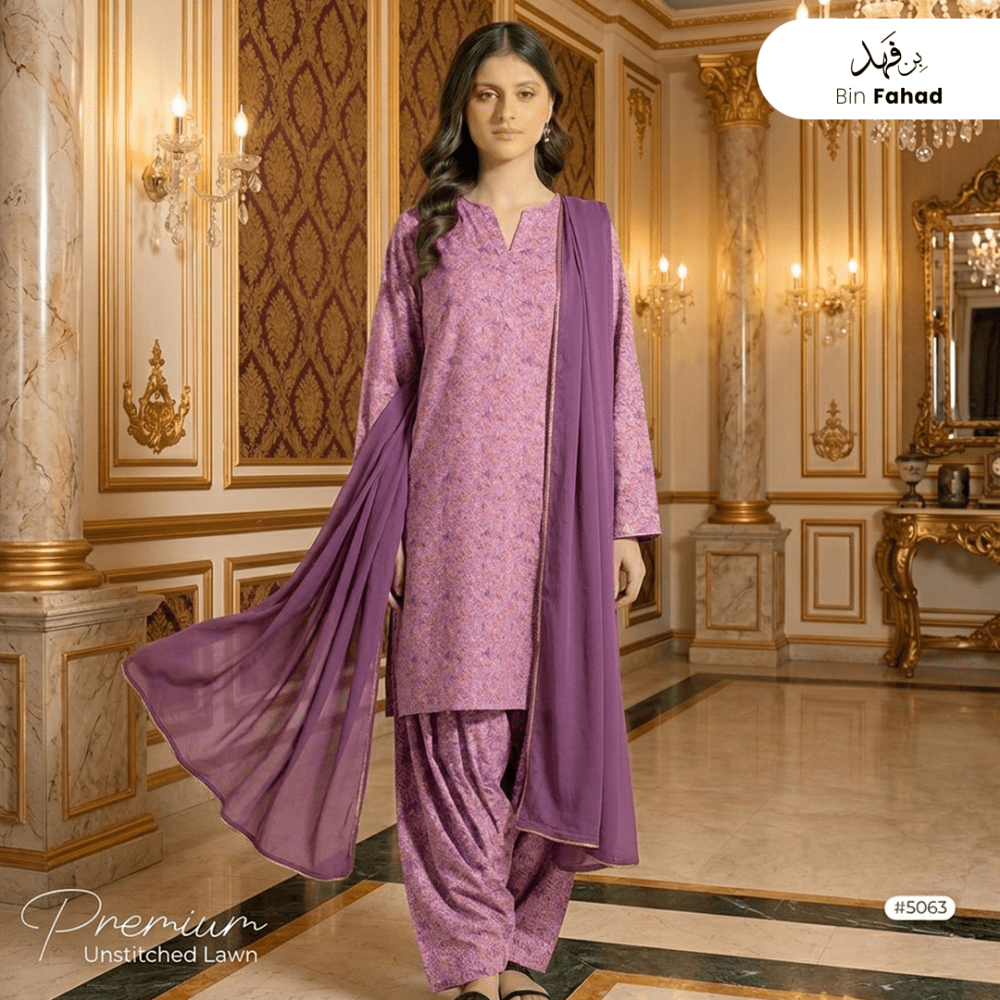 3pcs Premium Lawn Unstitched D-5063 - Ladies Choice