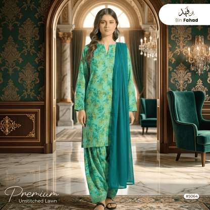 3pcs Premium Lawn Unstitched D-5064 - Ladies Choice