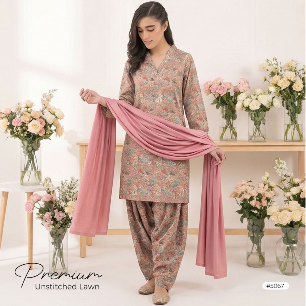 3pcs Premium Lawn Unstitched D-5067 - Ladies Choice