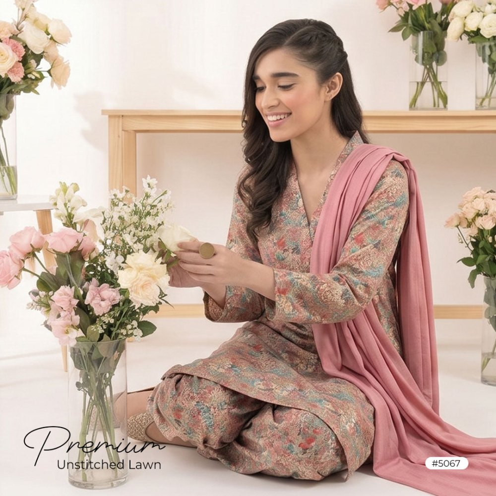 3pcs Premium Lawn Unstitched D-5067 - Ladies Choice