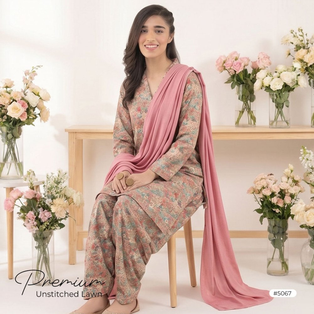 3pcs Premium Lawn Unstitched D-5067 - Ladies Choice