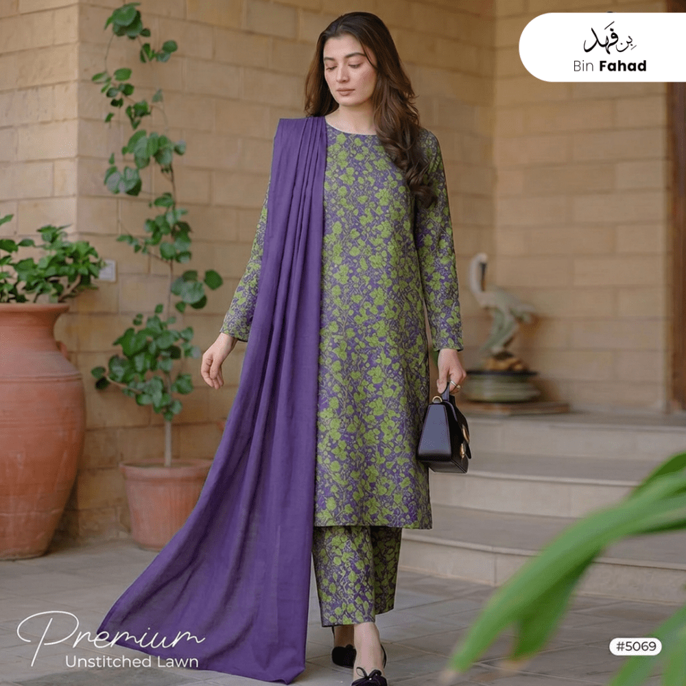 3pcs Premium Lawn Unstitched D-5069 - Ladies Choice