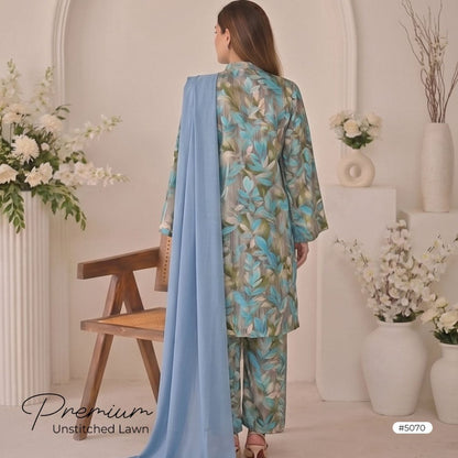 3pcs Premium Lawn Unstitched D-5070 - Ladies Choice