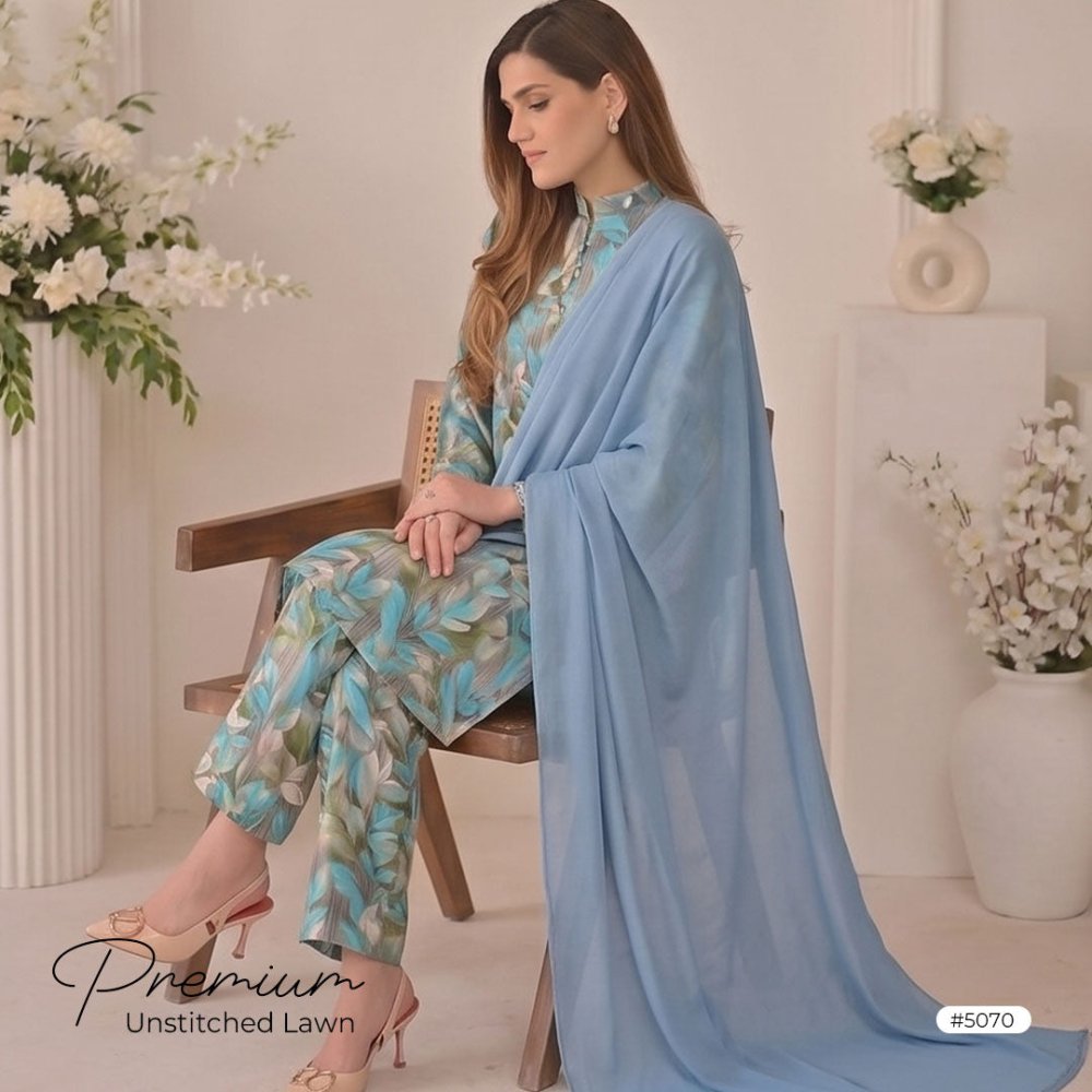 3pcs Premium Lawn Unstitched D-5070 - Ladies Choice