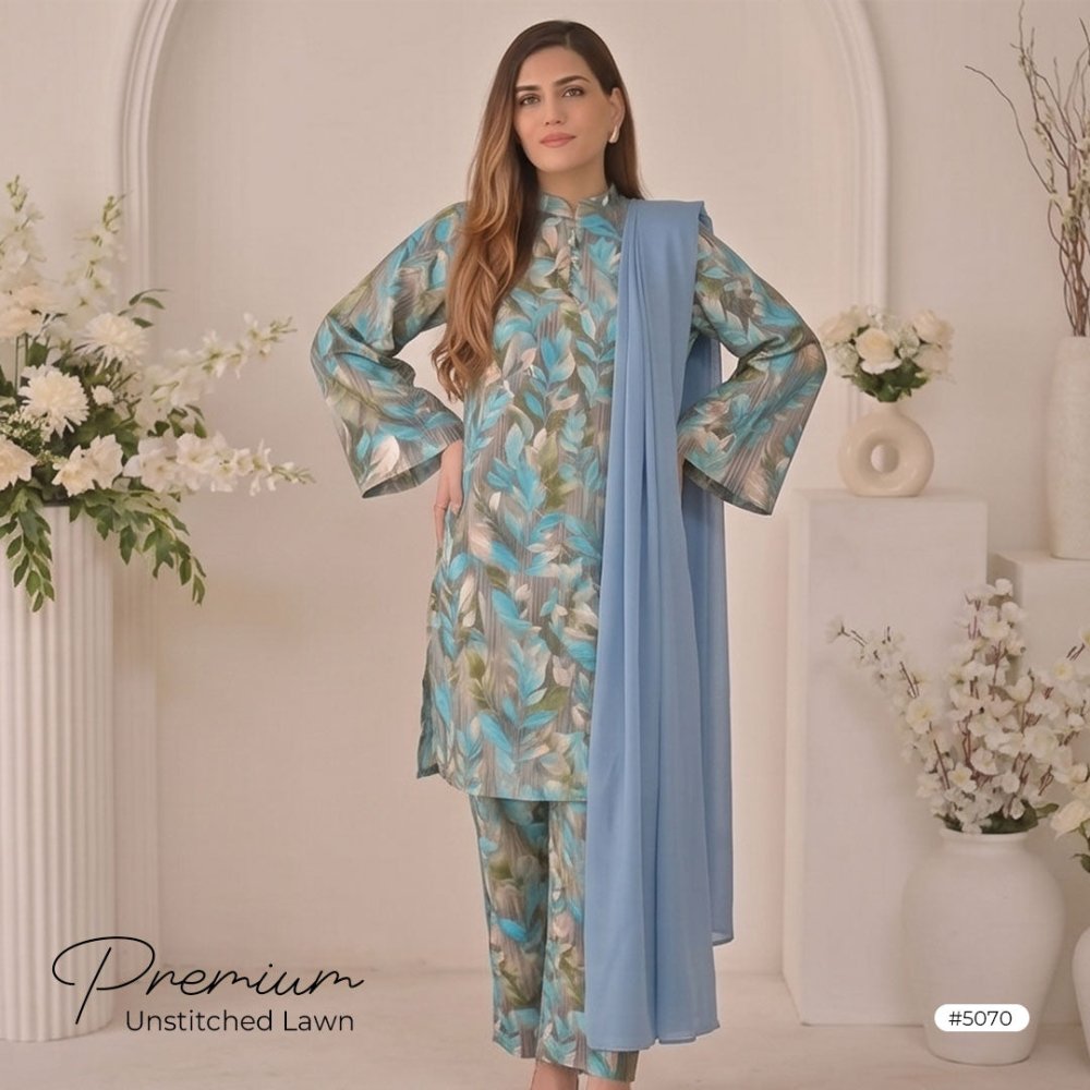3pcs Premium Lawn Unstitched D-5070 - Ladies Choice