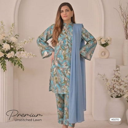 3pcs Premium Lawn Unstitched D-5070 - Ladies Choice