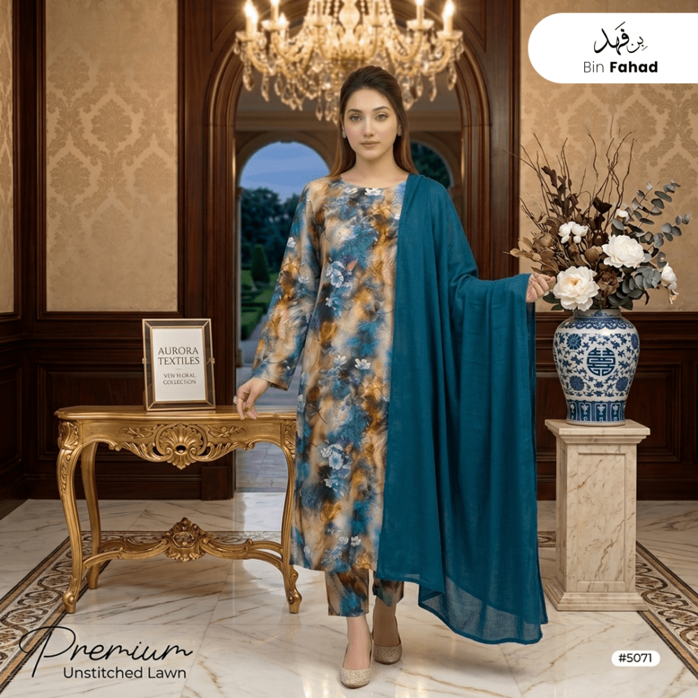 3pcs Premium Lawn Unstitched D-5071 - Ladies Choice