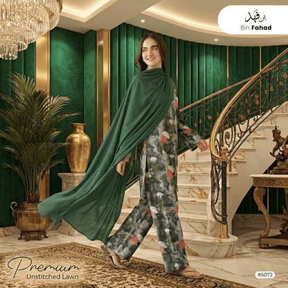 3pcs Premium Lawn Unstitched D-5072 - Ladies Choice
