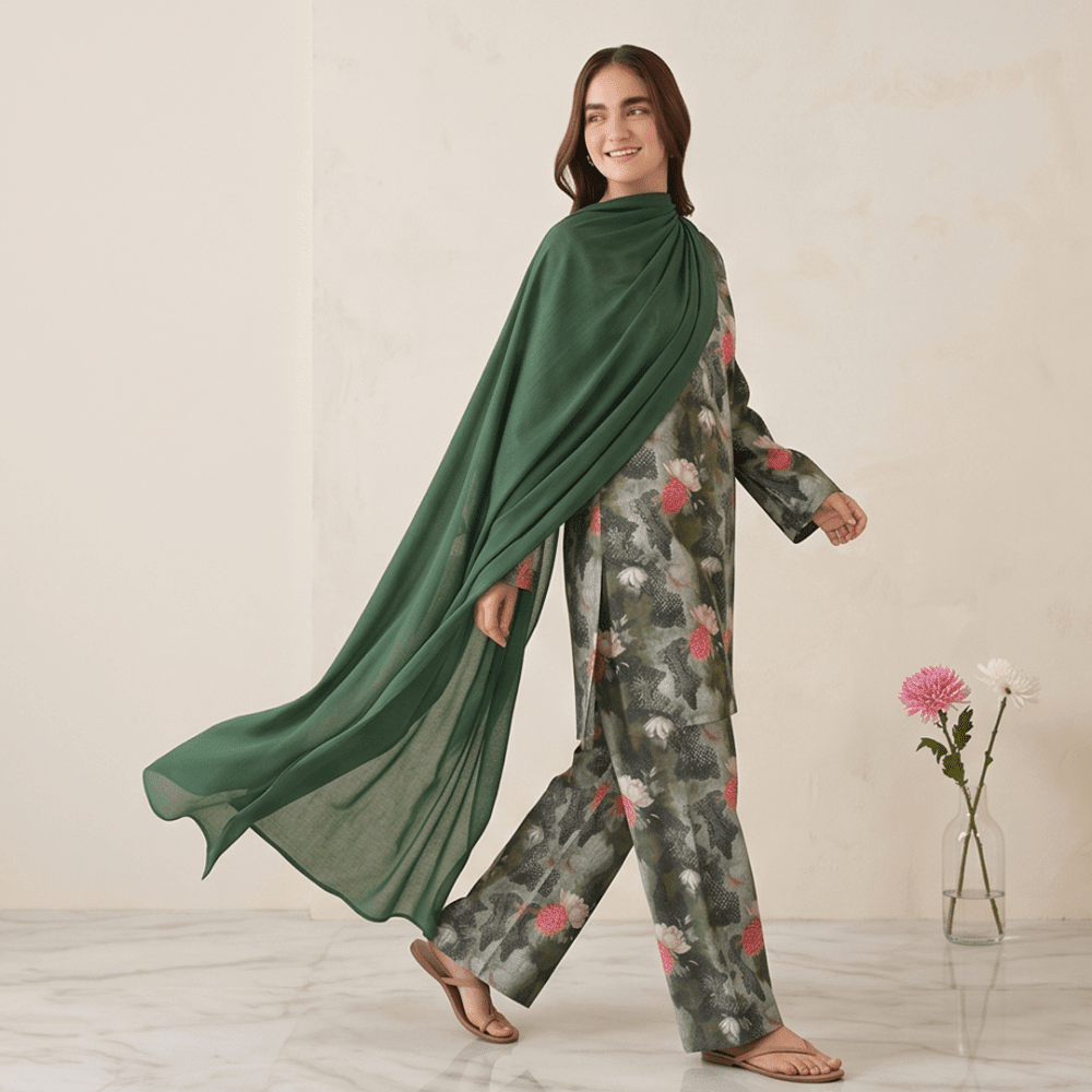 3pcs Premium Lawn Unstitched D-5072 - Ladies Choice