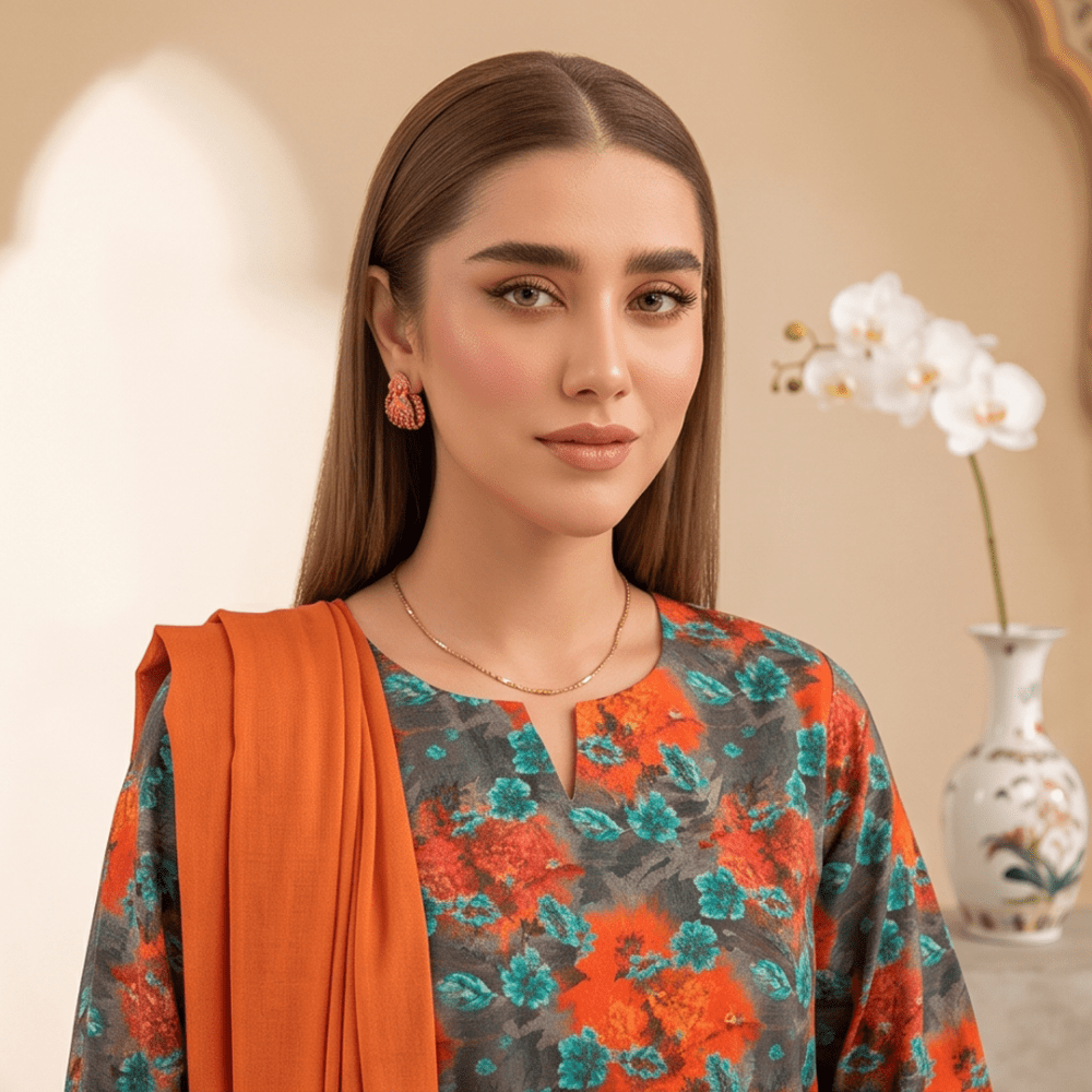 3pcs Premium Lawn Unstitched D-5074 - Ladies Choice