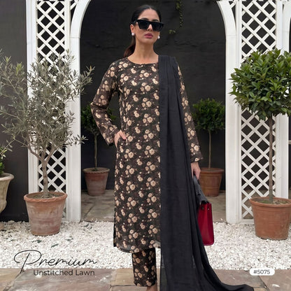 3pcs Premium Lawn Unstitched D-5075 - Ladies Choice