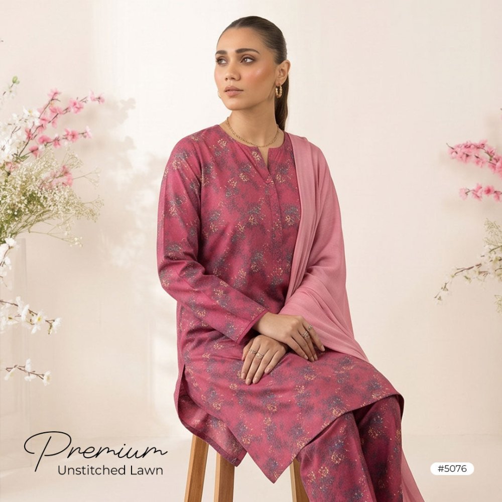 3pcs Premium Lawn Unstitched D-5076 - Ladies Choice