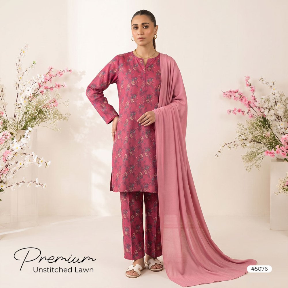 3pcs Premium Lawn Unstitched D-5076 - Ladies Choice